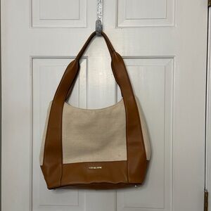 Michael Kors Marlon MD Canvas Leather Shoulder natural Acorn Tote bag
